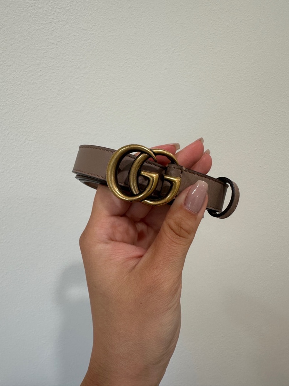 Gucci Taupe GG Marmont thin belt